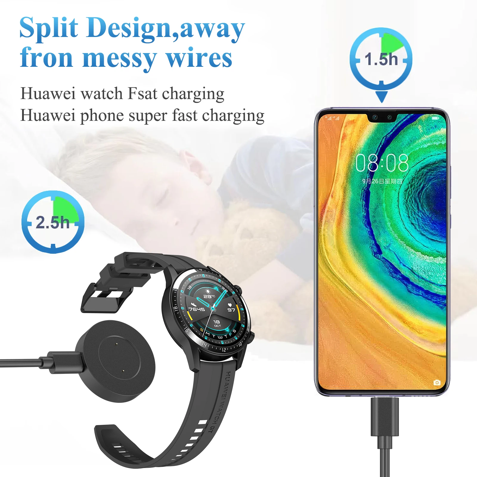 Charging Base For Huawei Watch GT2 42 46MM/GT 2e Charger For Honor Magic Watch 2 42 46mm Type C Charger Cable For Huawei Phone