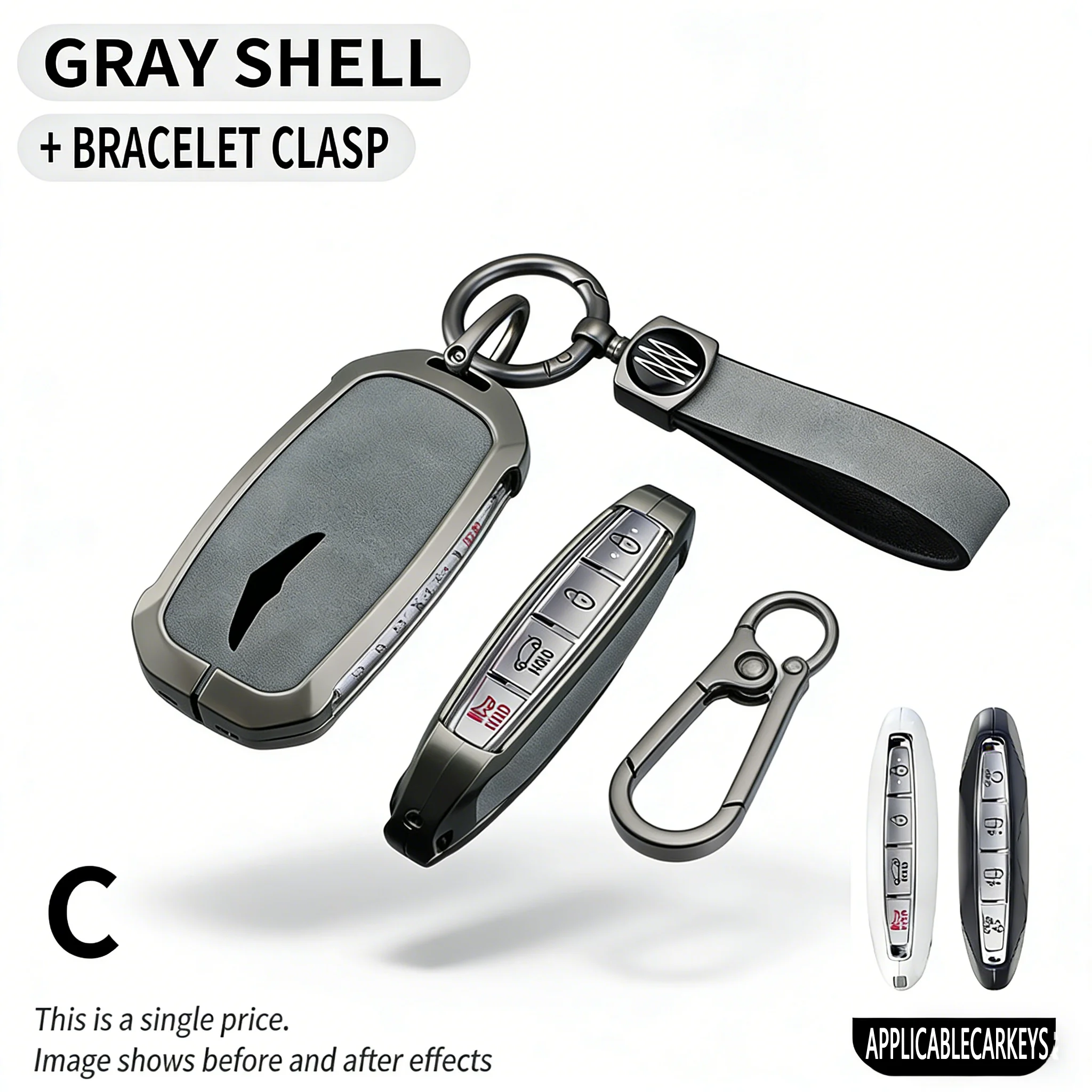 

Серый кожаный чехол-брелок для автомобильного ключа с цепочкой для Genesis C-Type, 4-кнопочный смарт-ключ, роскошная полная защита