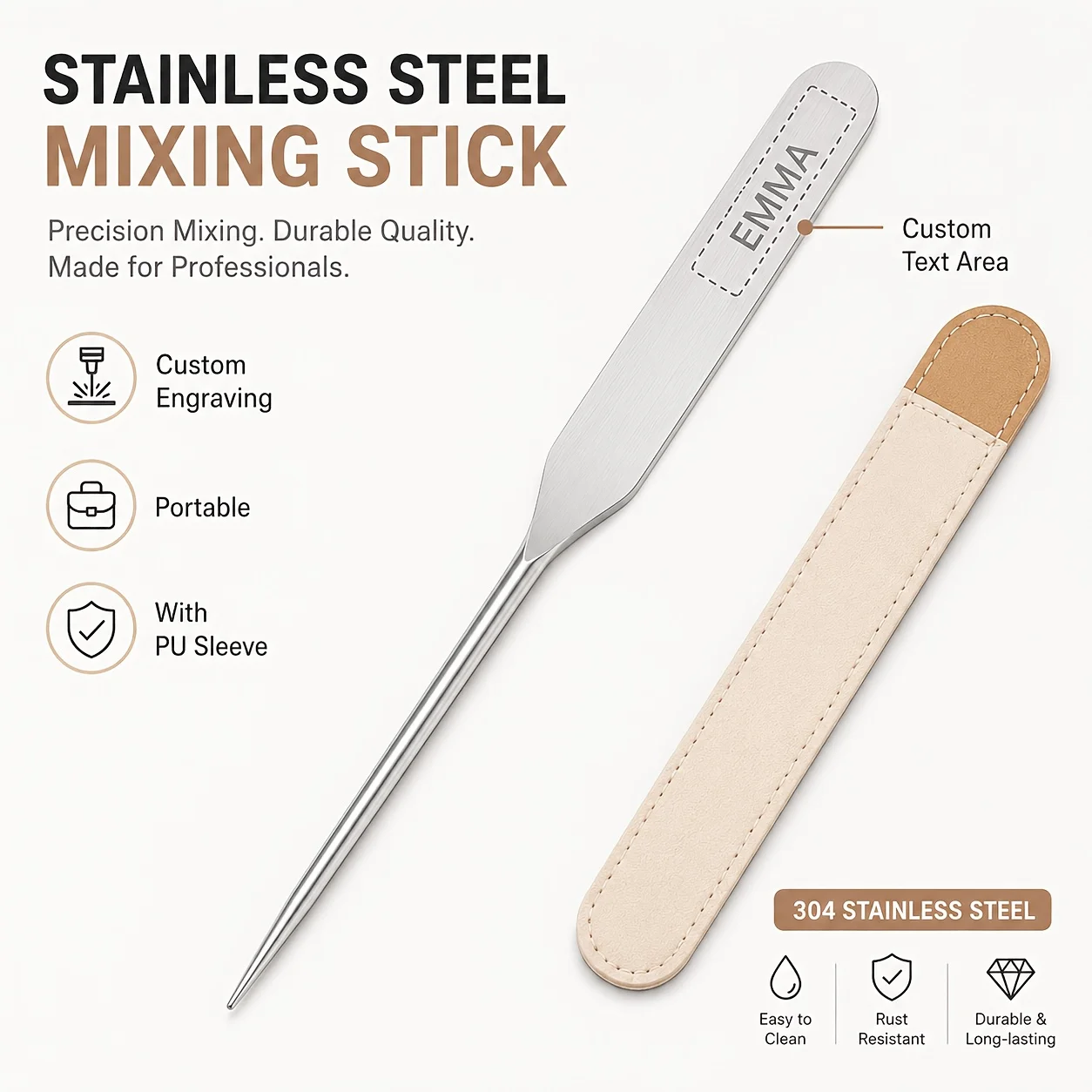 Customized Stainless Steel Foundation Spatula with Text, Makeup Scraper, Liquid Foundation Scoop, Makeup Tools, Beauty and Nail Art Color Mixing Stick