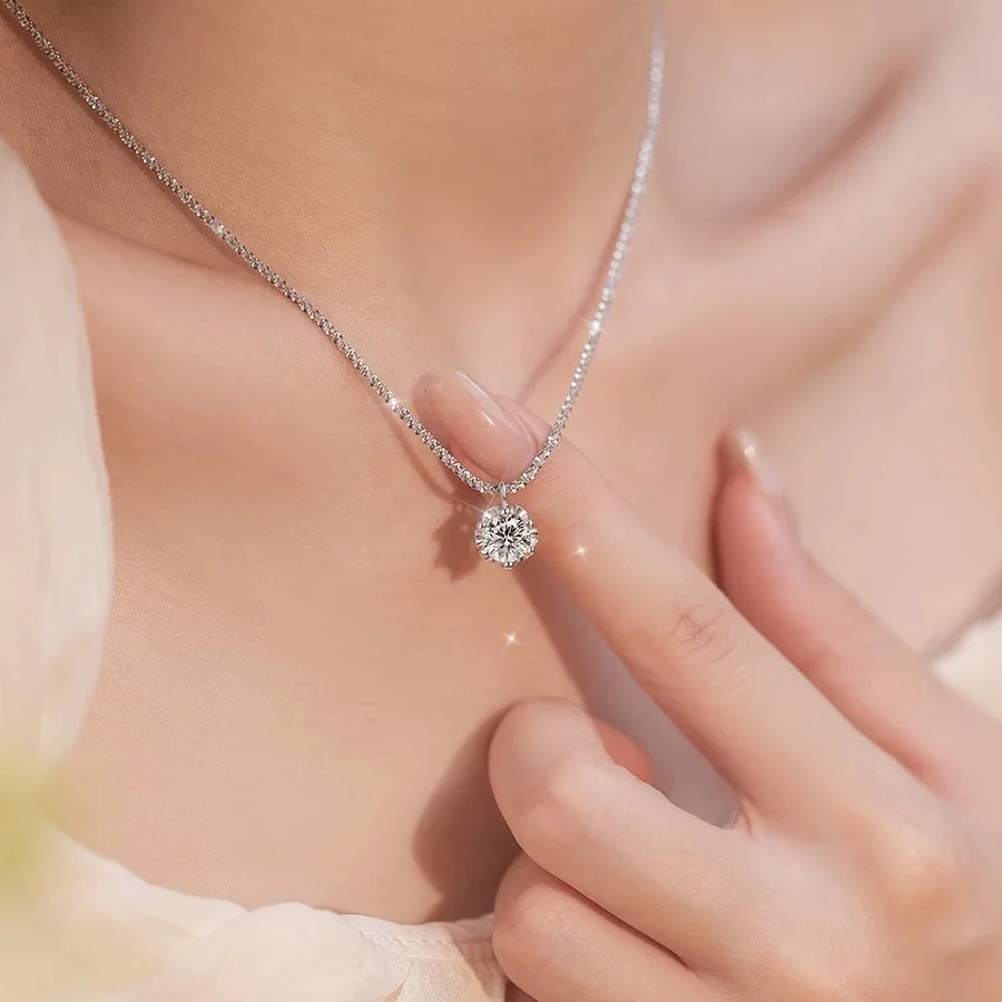 1-Carat Round Moissanite Pendant Necklace for Women S925 Sterling Silver Starry Sky Chain Sparkling Jewelry Birthday Holiday Gift