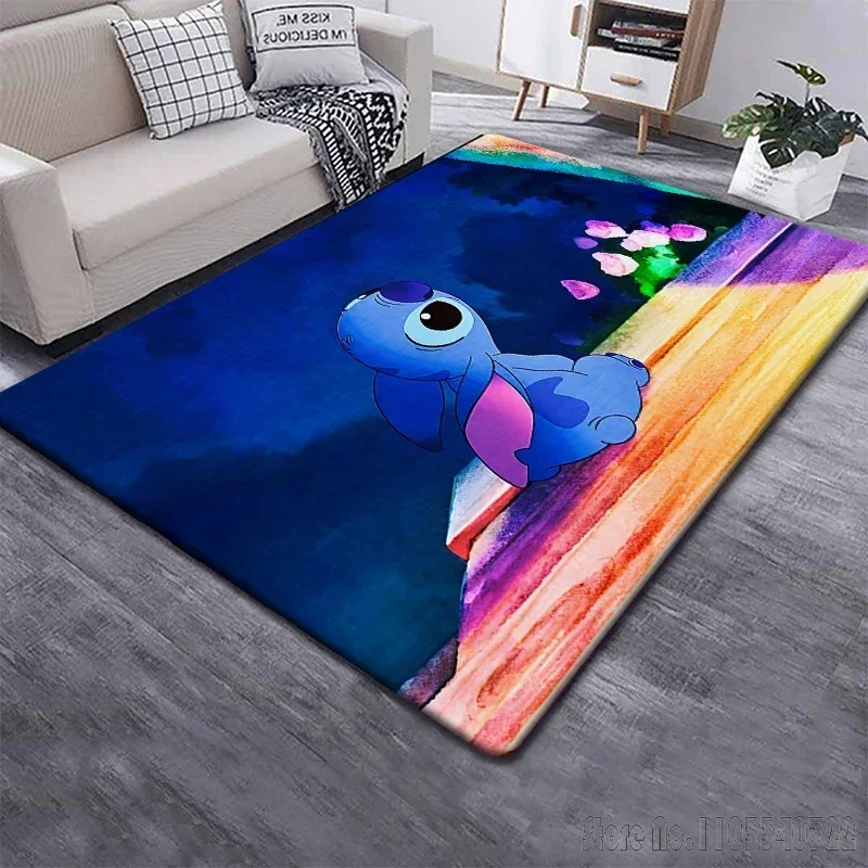 Disney Stitch Animation Teppich Teppiche 120 x 160 cm Dekor für Wohnzimmer Kinderzimmer Sofa Badezimmer Kinder Bodenmatte