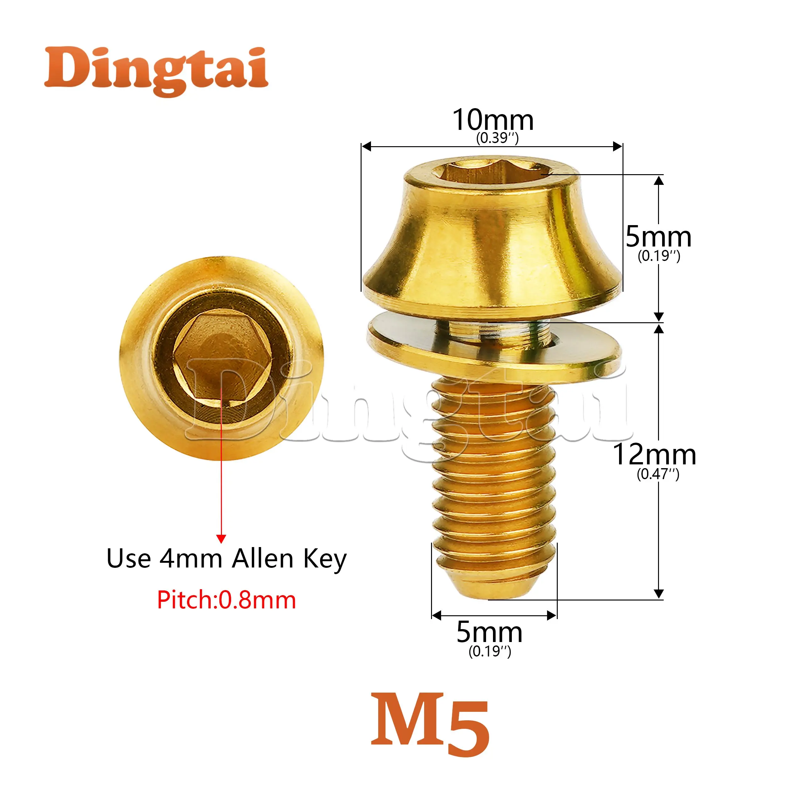 Dingtai Titanium Bolt 10PCS  M5x12mm Round head with Gasket Screws  for Fixing Bike Water Bottle  Cycling Water Bottle Cage