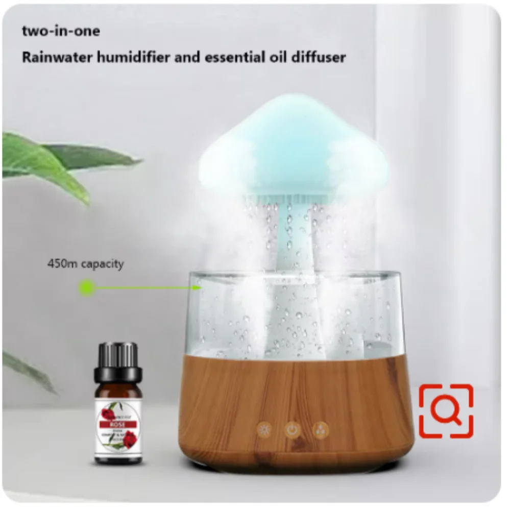 Humidificador de aire con forma de seta y nube, difusor de Aroma eléctrico, fragancia de lluvia, luz nocturna de Color relajante