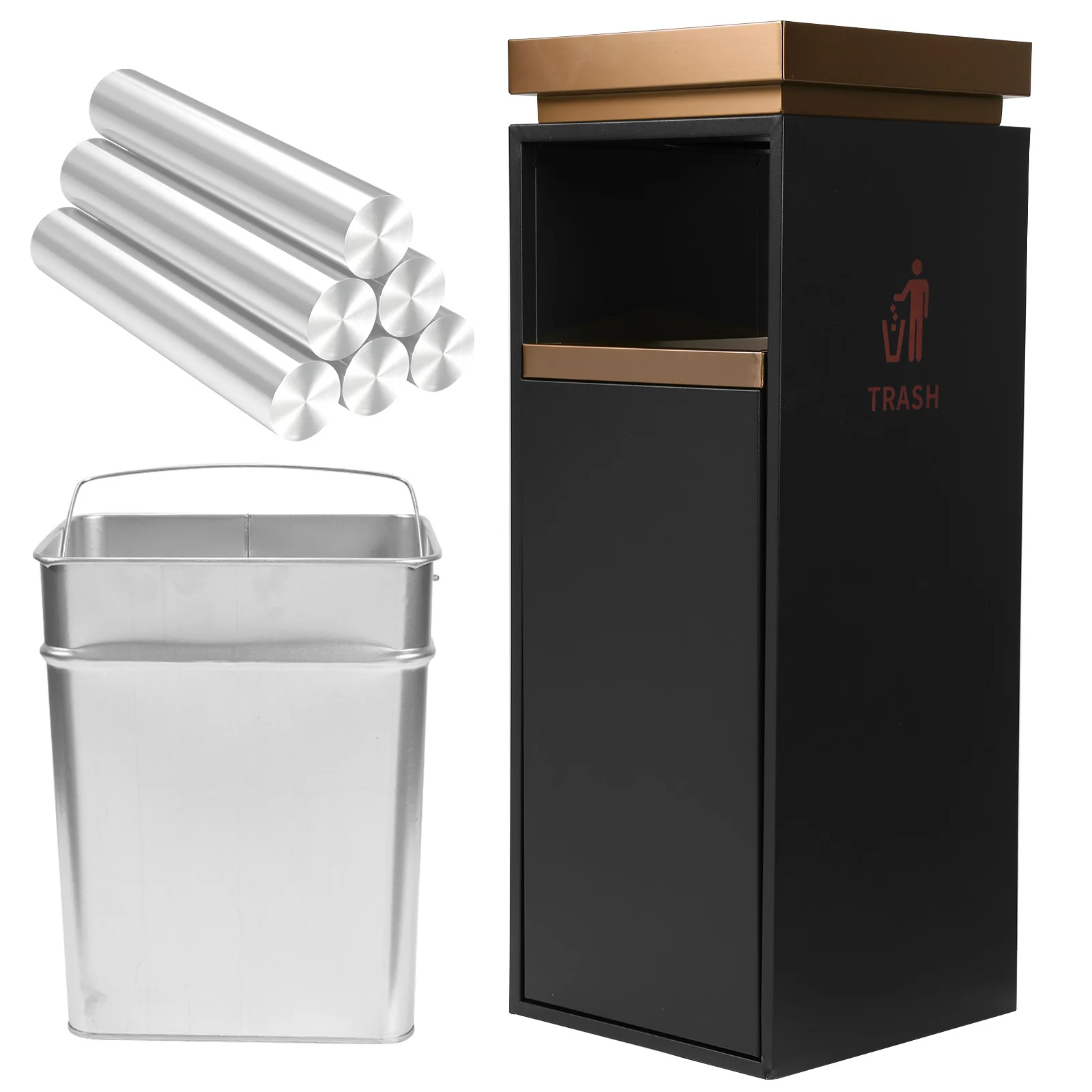 

16L Stainless Steel Trash Bin with Ashtray/Lid with Removable Inner Bucket 29.53x11.02x11.02in for Park Garden Public Spaces