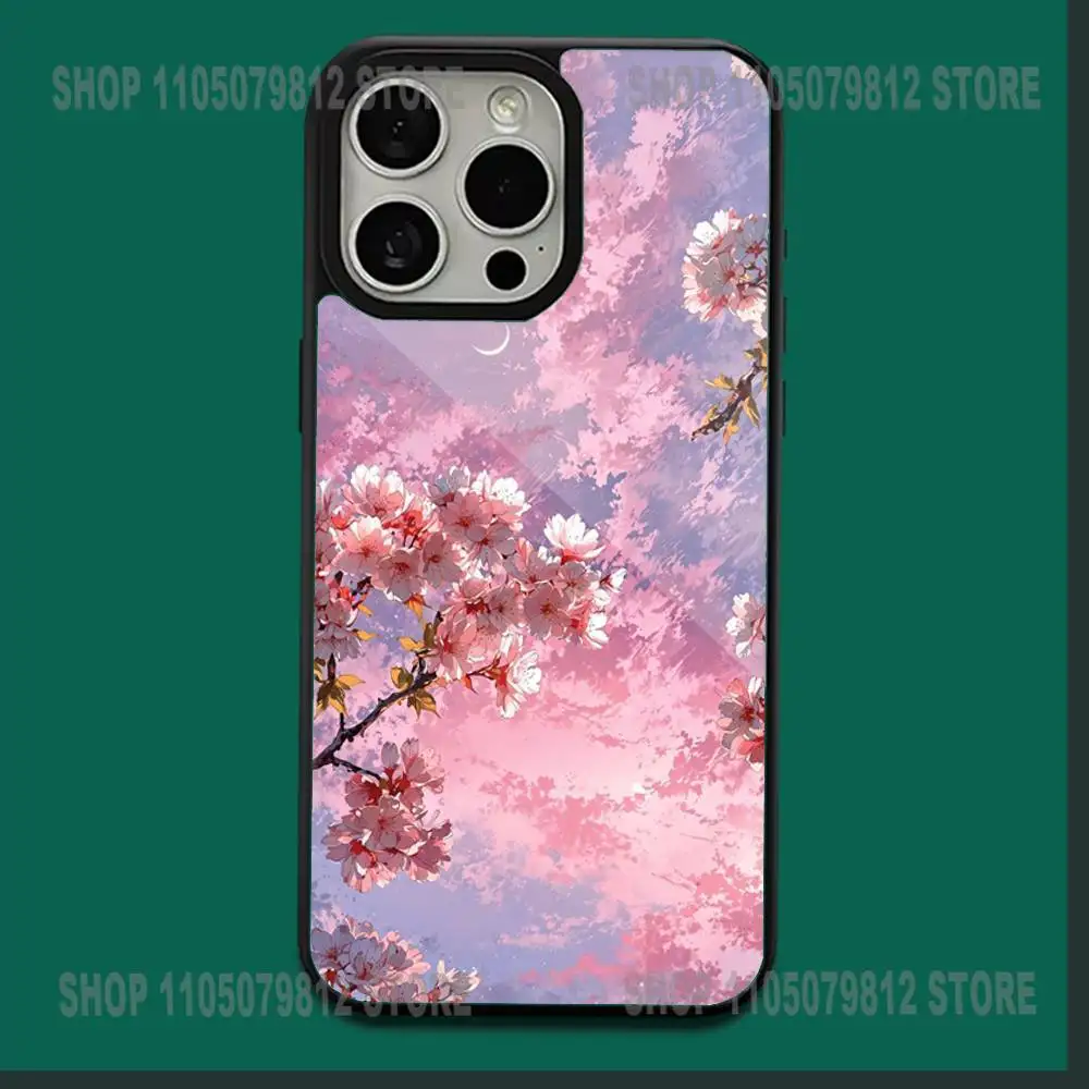 Capa de telefone rosa flor de cerejeira sakura para iphone 16,15,14,13,12,11, plus, pro, max, mini carga sem fio magnética macia magesafe