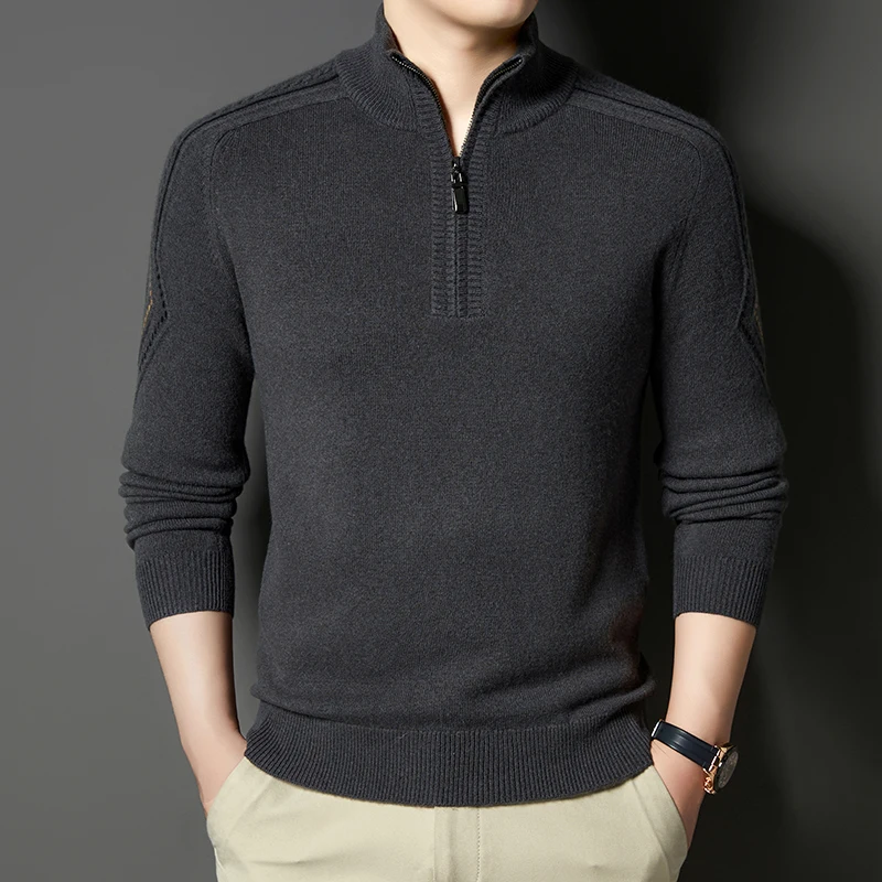 Top Quality Goat Cashmere Sweater for Men 2025 Winter Classic Zipper Warm Sweater Male Sheep Wool Clothes Pullover Jumpers