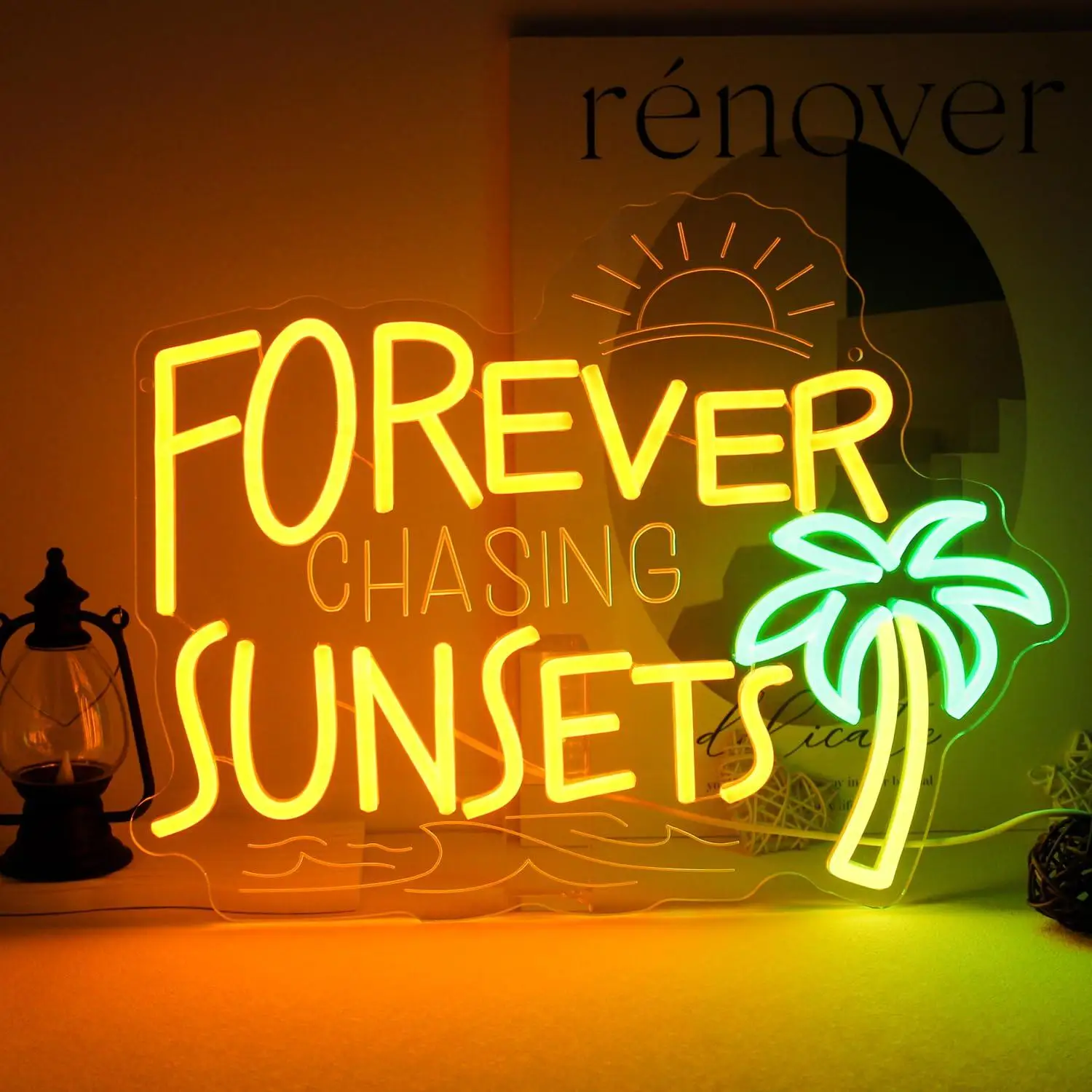 Forever Chasing Sunsets Neon Sign Tropical Led Wall Light For Beach Party Bedroom Bar Lounge Wall Decor Vacation Theme Art Gift