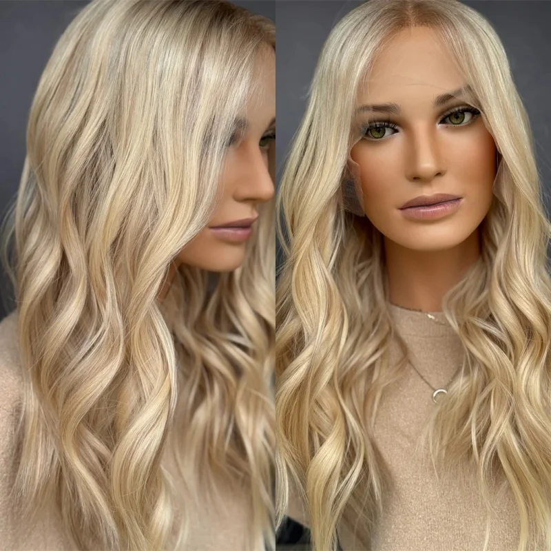 

Бесшовный парик омбре светло-золотистого блонда с HD-кружевной передней частью, из премиального синтетического волокна, имитирующего человеческие волосы, от производителя, недорогой.