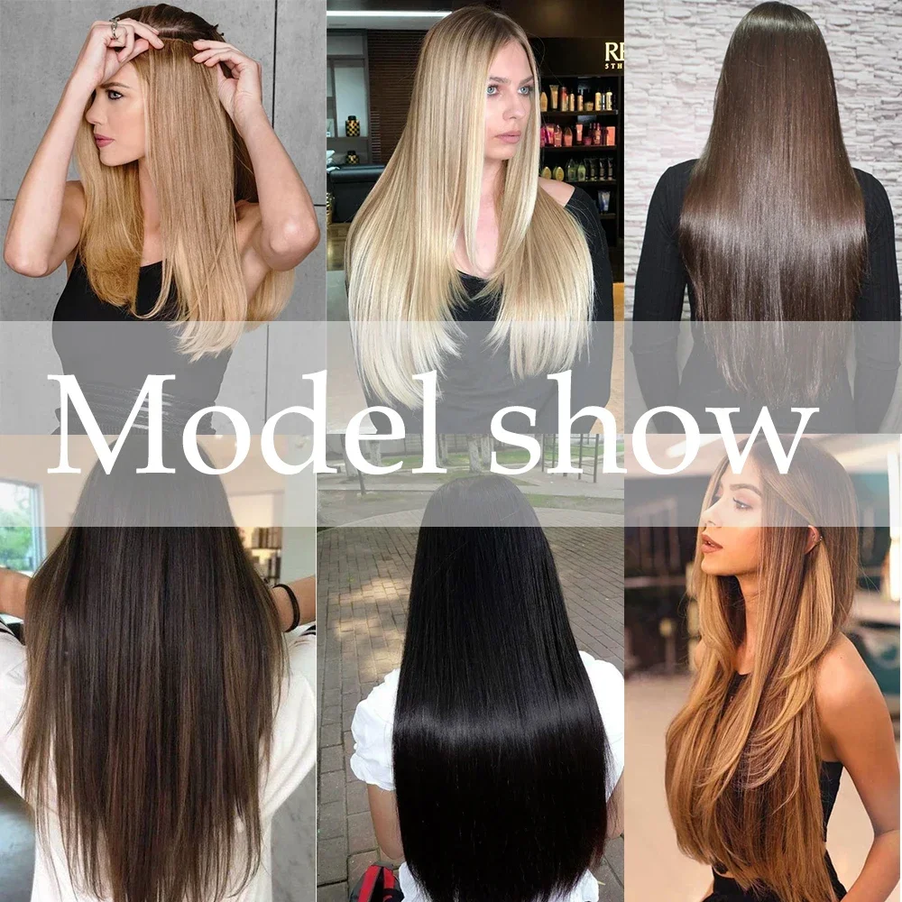 Extensions de Cheveux Synthétiques Longs et Lisses, Postiches Blondes Noires, Degré de Chaleur, Faux Cheveux, 22 Pouces, 16 Clips