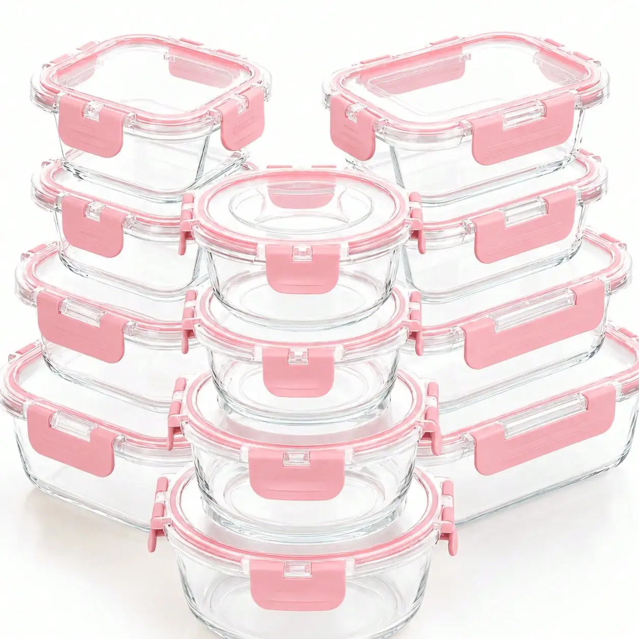 24pcs Glass Food Storage Containers With Lids, Meal Prep, Pantry Kitchen Storage Containers For Lunch, Leak Proof, Airtight Glass Lunch Bento Boxes For Microwave, Oven, Freezer And Dishwasher (12 Containers + 12 Lids)