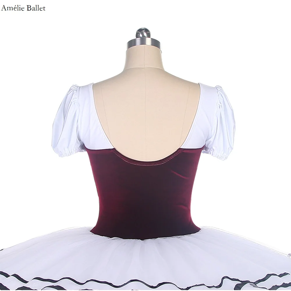 BLL488 Kapmouwtjes Bordeaux Fluwelen Top Lijfje met Witte Stijve Tule Tutu Rok Pre-Professionele Ballet Tutu Prestaties kostuum