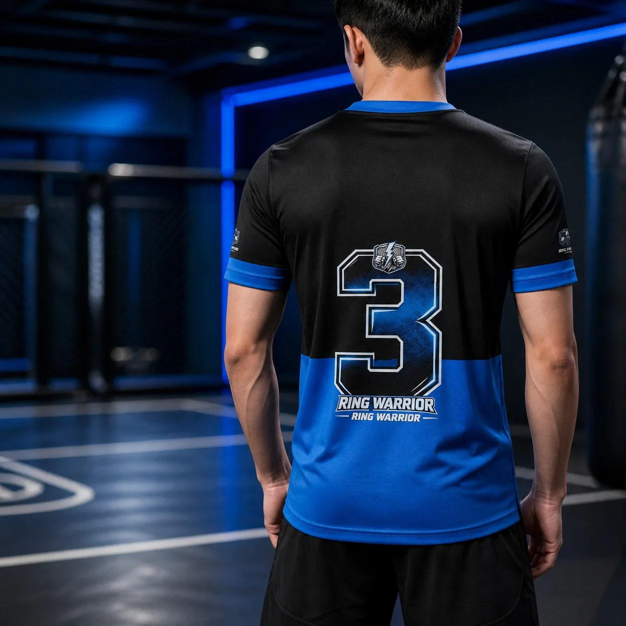 Breathable Men's Sports Top, Double-Sided Printed Wrestling Fan Round Neck Short Sleeved Iron Fist Warrior Pattern T-shirt