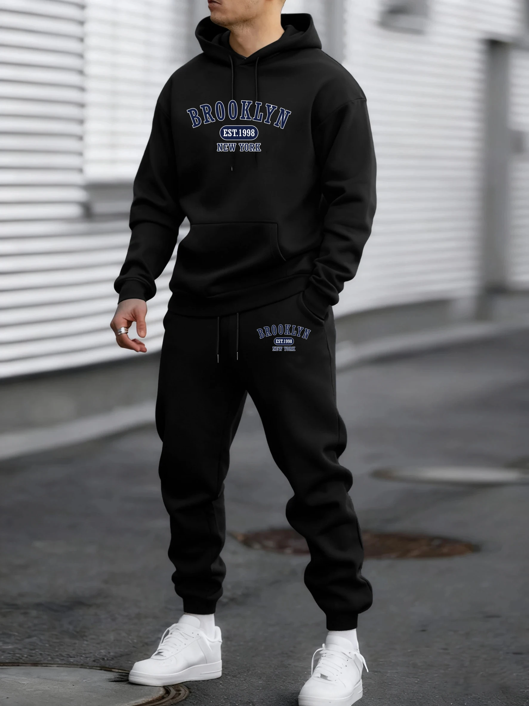 Brooklyn Est 1998 New York Printed Men's Hoodie Set Harajuku Round Neck Hoodie Autumn/Winter Fashion Hoodie Sportswear