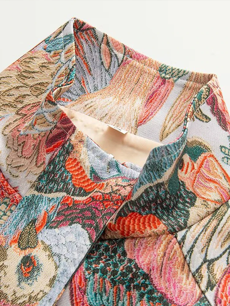 Estilo de rua outono e inverno novo feminino casual versátil gola alta manga longa pavão impressão zíper jaqueta casaco curto