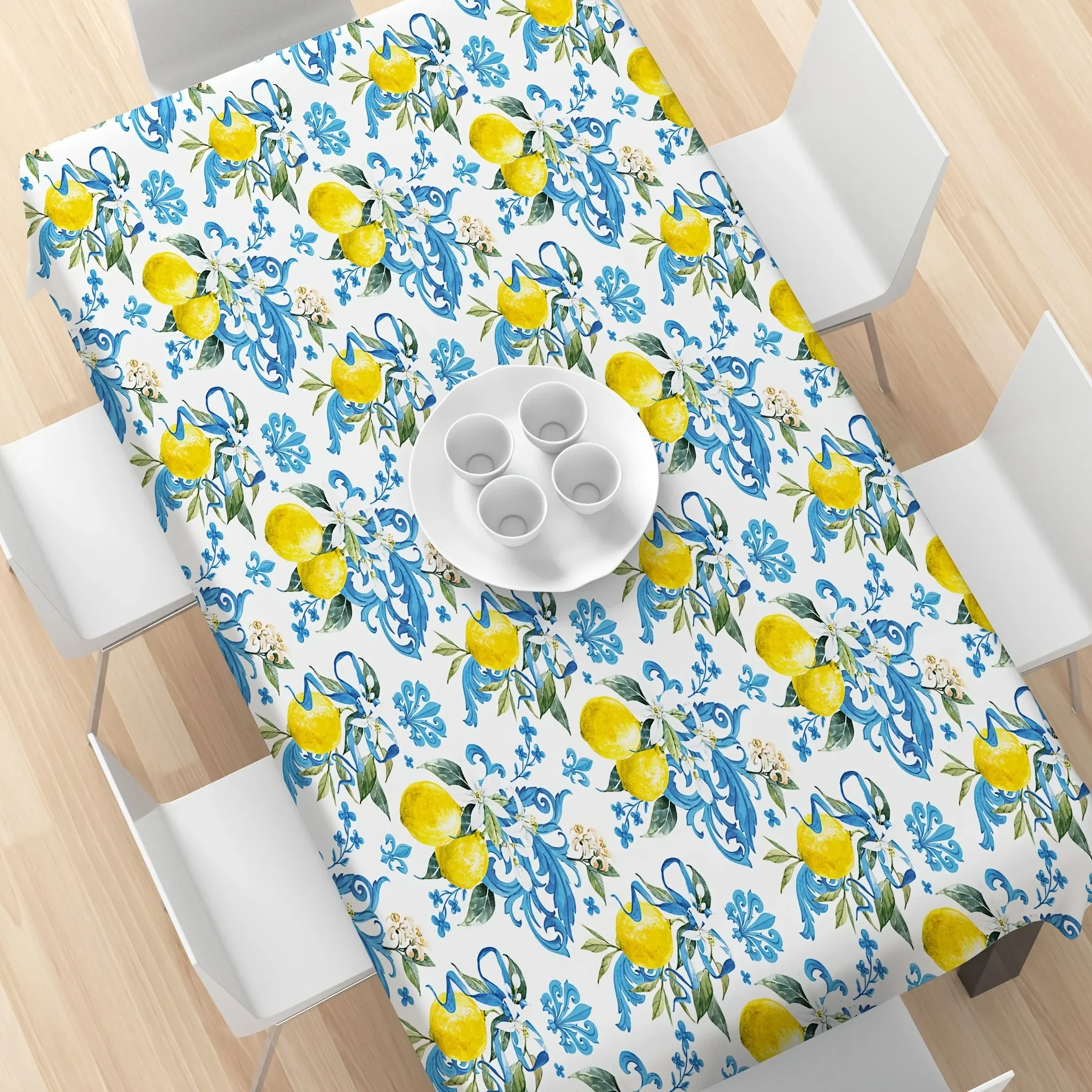 1pc Lemon Tablecloth. Lemon-themed rectangular design featuring lemon slices and citrus patterns.xzj