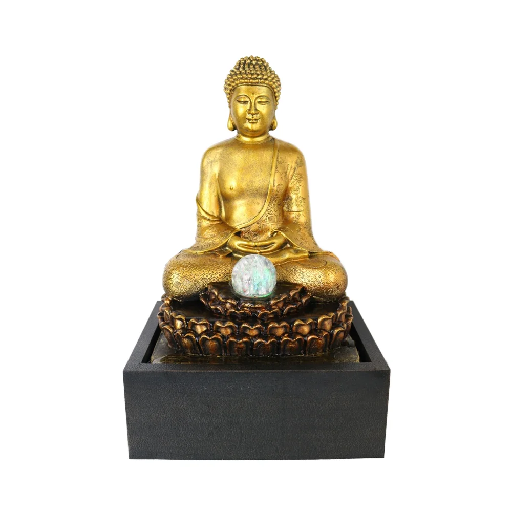 Sitting Buddha Rustic Zen Outdoor Floor Water Fountain with LED Light Meditation Decor for Garden Lawn Porch House Relaxation