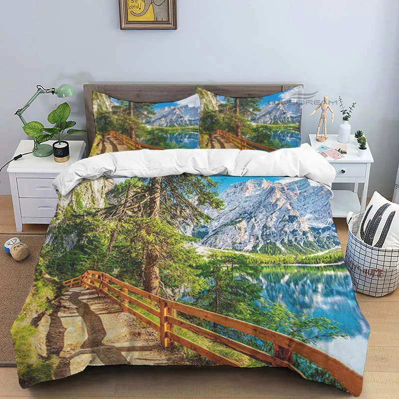 Beautiful Landscape Art Patterns Comforter Bedding Set,Duvet Cover Bed Set Quilt Cover Pillowcase,King Queen Size Bedding Set