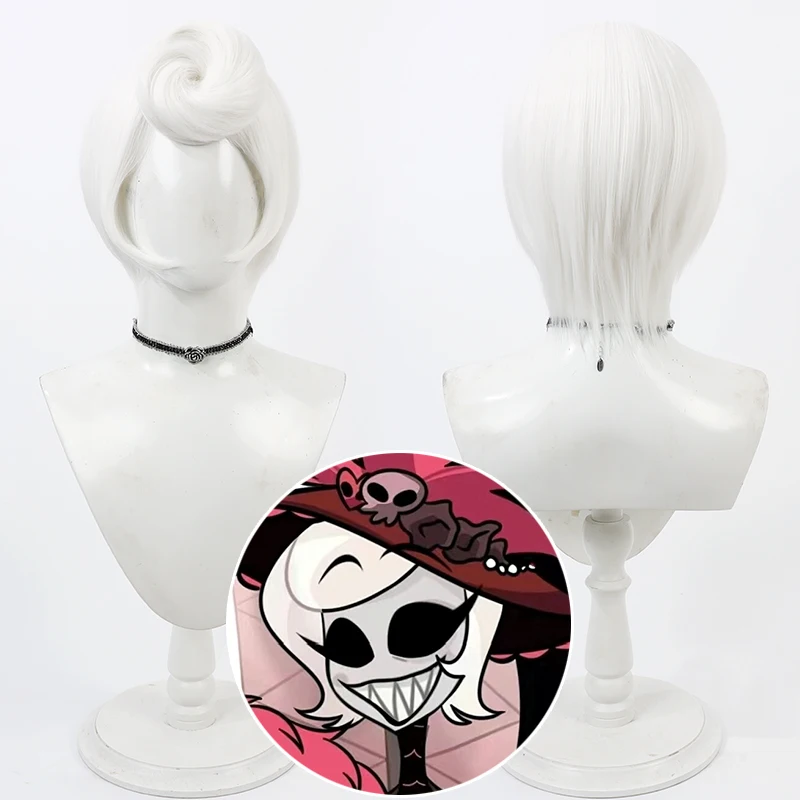 Game Hazbin Rosie Cosplay Anime Hotel Rosie Cosplay Wig Short White Heat Resistant Synthetic Hair Halloween