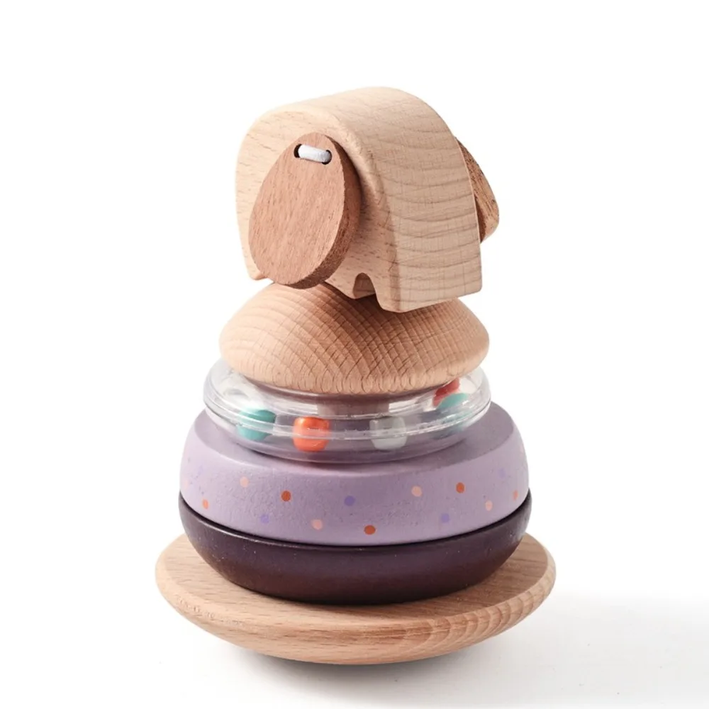 Poteau en bois pour bébé, jouet empilable, blocs d'animaux, jouets éducatifs, virole Montessori, cloche d'éléphant, jouet de dentition