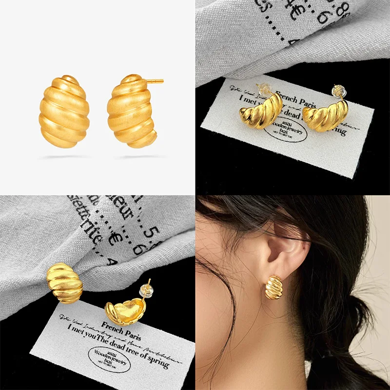 

Real Kt18 Gold Color Croissant Shape Stud Earrings for Women Girlfriend Wedding Birthday Fine Jewelry Earring Gifts
