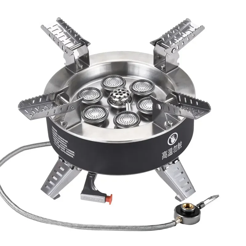 18000W High-Power Camping Stove with Piezo Ignition Windproof Seven-Core Gas Stove Foldable Backpacking Stove for Outdoor