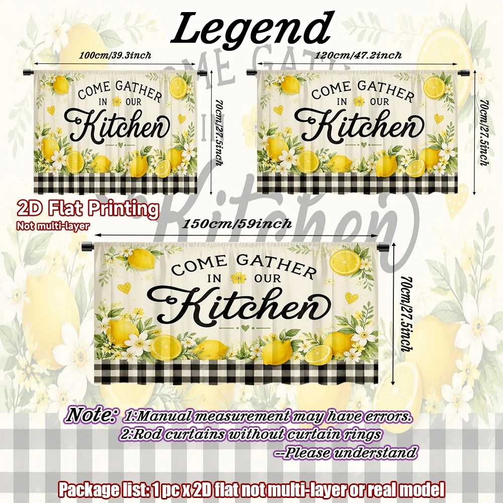 2D flat 1pc European style cabinet curtains Kitchen Lemon Floral Decor Digital printing Kitchen and dining room partition