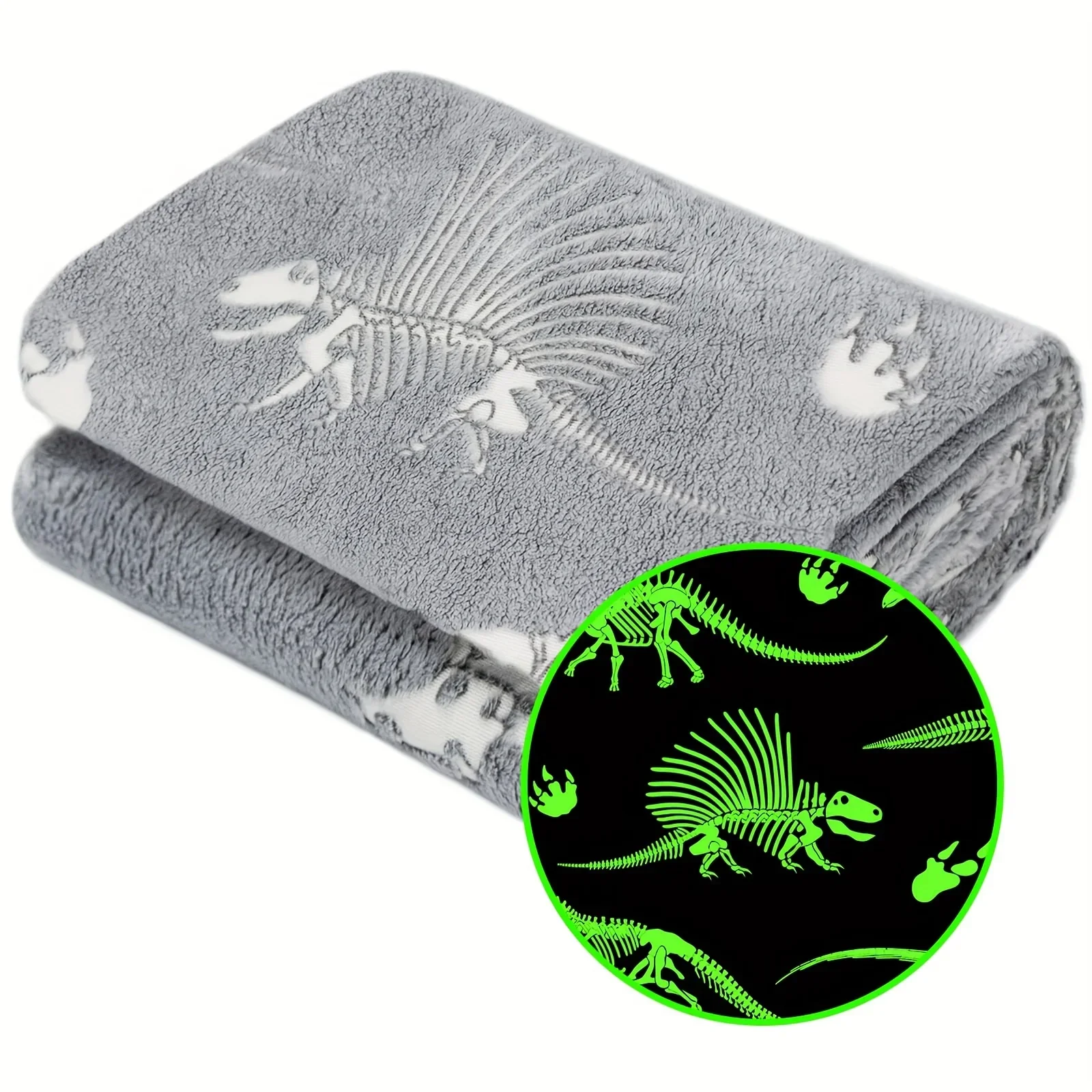 Glow-in-The-Dark Dinosaur French Style Kids Blanket Soft Warm Reversible All-Season Machine Washable Cozy Animal Bedding