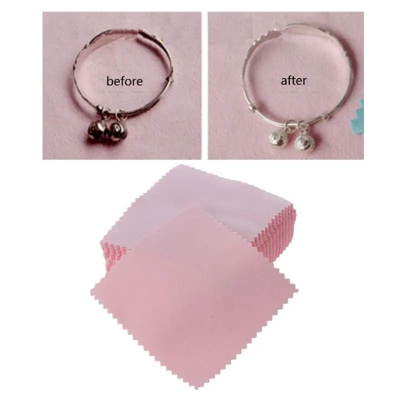 50Pcs Pink Polishing Cleaning Cloth Jewelry Silver Gold Cleaner Jewelry Tools for Silver Gold Brass and Copper Jewelry