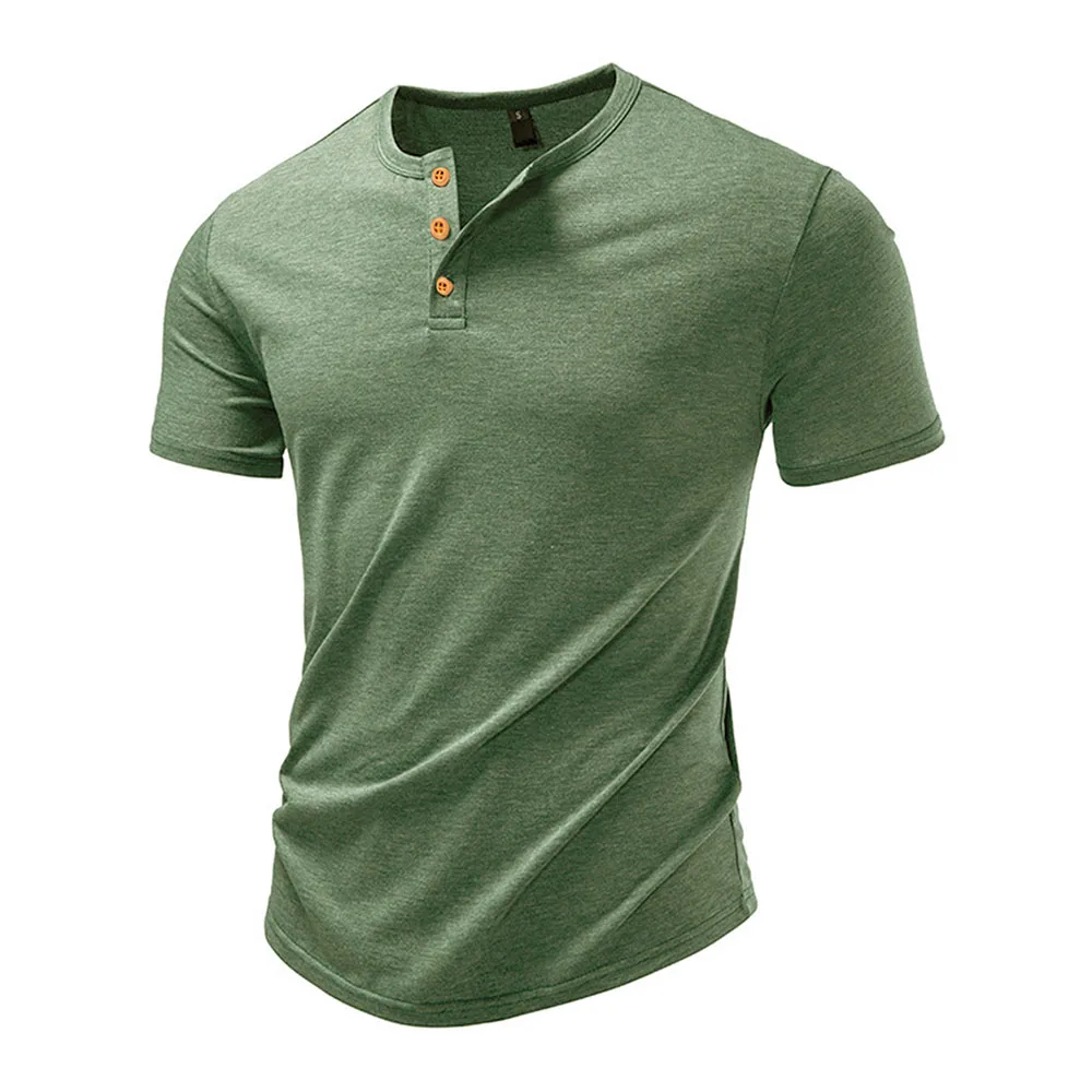 Herren Casual T-Shirt aus Baumwolle, Atmungsaktiv, Bequem, Henley-Ausschnitt mit Knöpfen, Kurzarm, Einfarbig, Modisch, Schlichter Stil