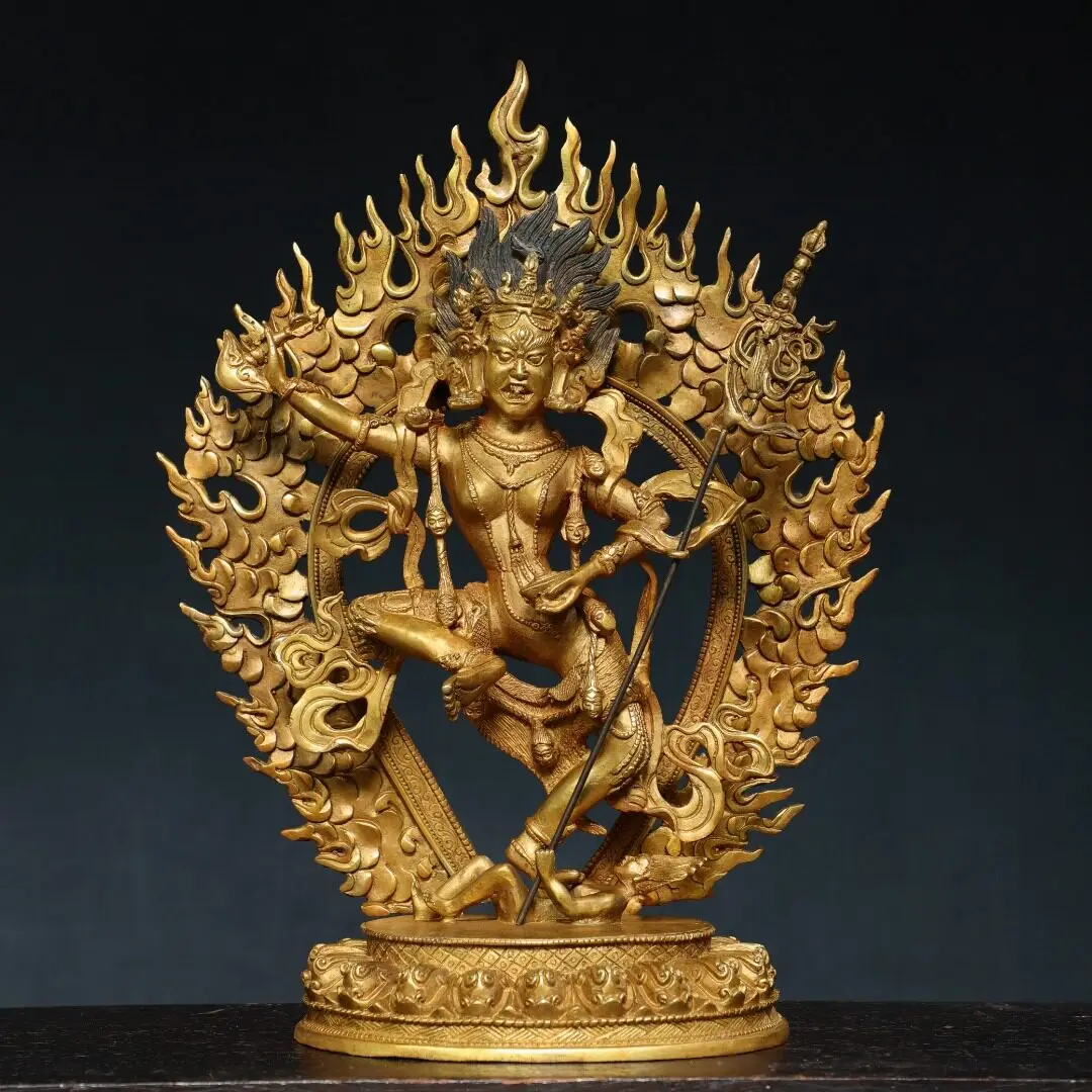 Tibetan Pure Brass Gilt Vajravarahi Dakini Statue Nepalese Handmade Home Desk Decor