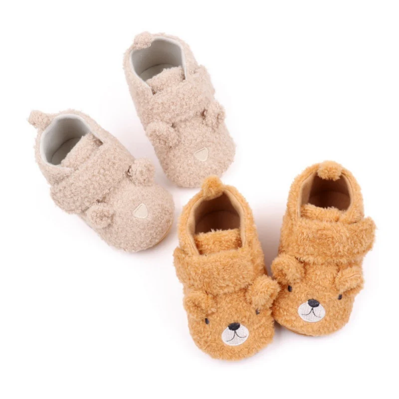 

0-12M New Fashion Baby Shoes Winter Soft and Warm Prewalking Sneaker TPR Sole Anti-slip Cute Bear Animal Design First Walkers