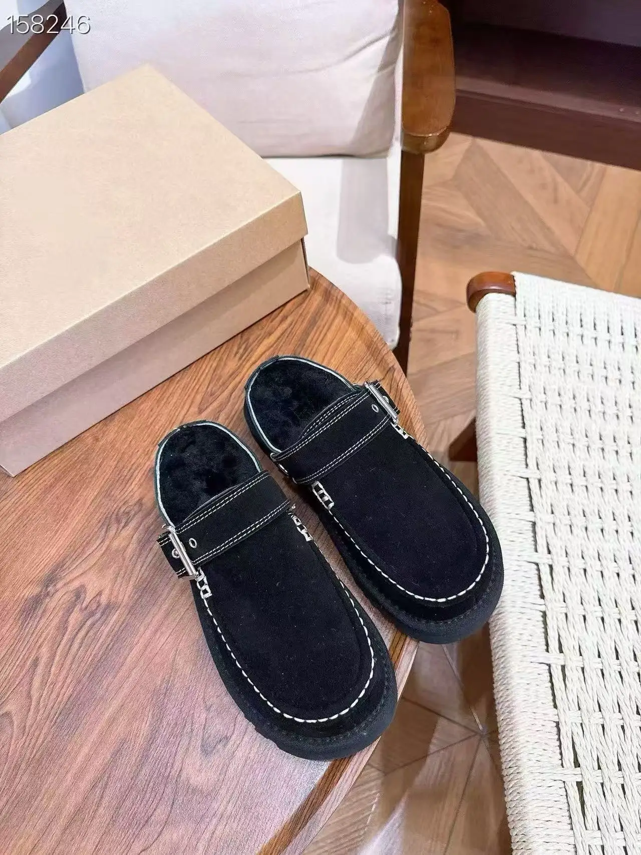 2026 Neue Winter-Hausschuhe aus Schafwolle mit integrierter, dicker Sohle für Damen, Retro-Zehenwickel-Müller-Schuhe für den Außenbereich – Detail 3