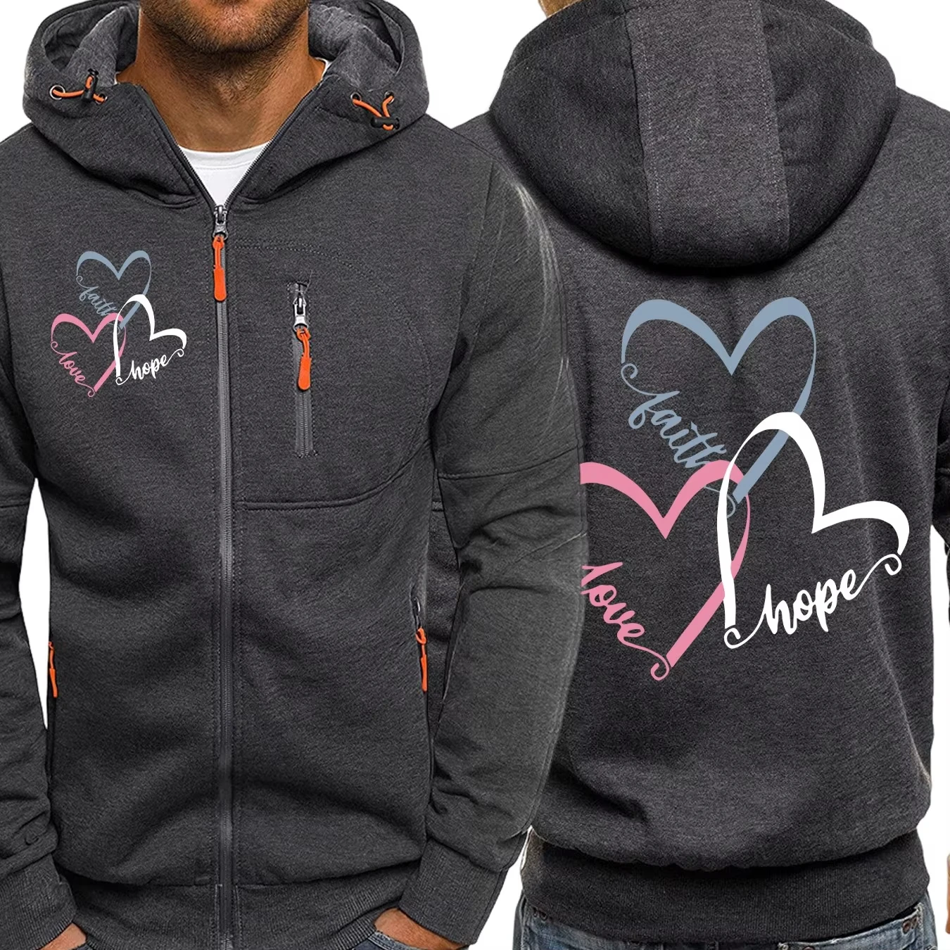 

Мужская толстовка на молнии с креативным принтом «Вера, надежда, любовь», модные уличные свободные повседневные толстовки с капюшоном, флисовая мягкая одежда