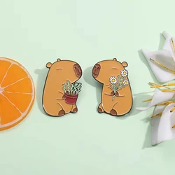 Wholesale Cute Capybara Enamel Pins Cartoon Animal Hard Metal Brooches Shirt Backpack Lapel Badge Jewelry Gift for Kids Friends