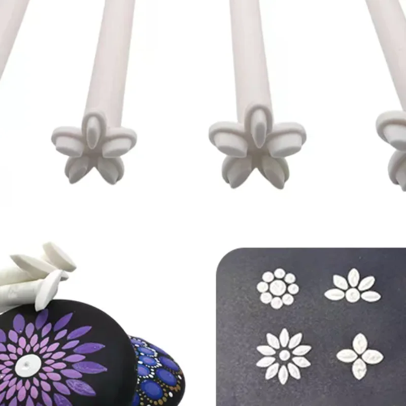 4Pcs DIY Graffiti Flowers Butterflies Moon Pattern Flower Floral Dotting Tool Set Dot Painting Pen Embossing Tools Art Stamp Pen
