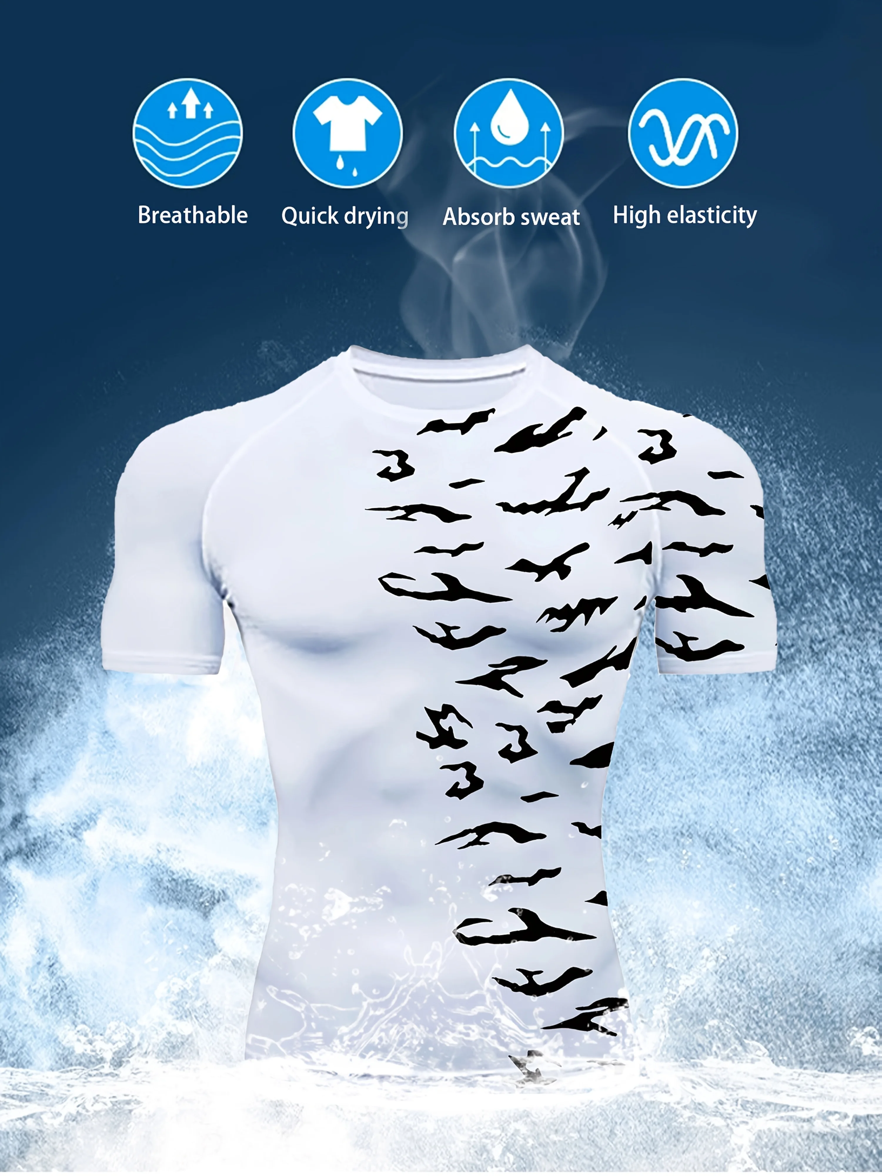 Men's Camouflage 3D Printed T-Shirt for Summer Outdoor Sports and Fitness, Quick-Drying and Breathable Short-Sleeved Shirt