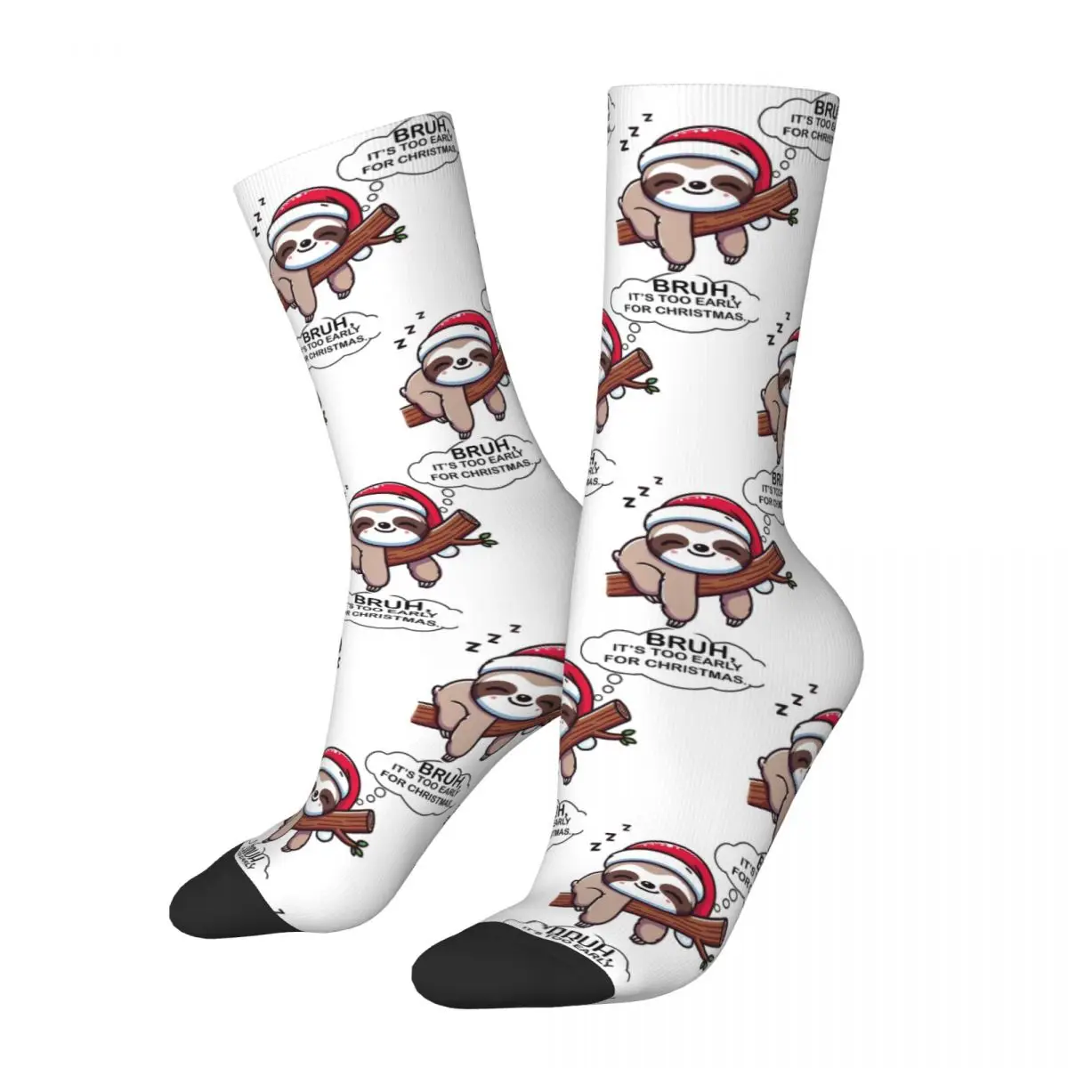 Bruh, It's Too Early For Christmas, Sleeping Sloth. Socks Harajuku Soft Stockings All Season Long Socks Accessories for Unisex