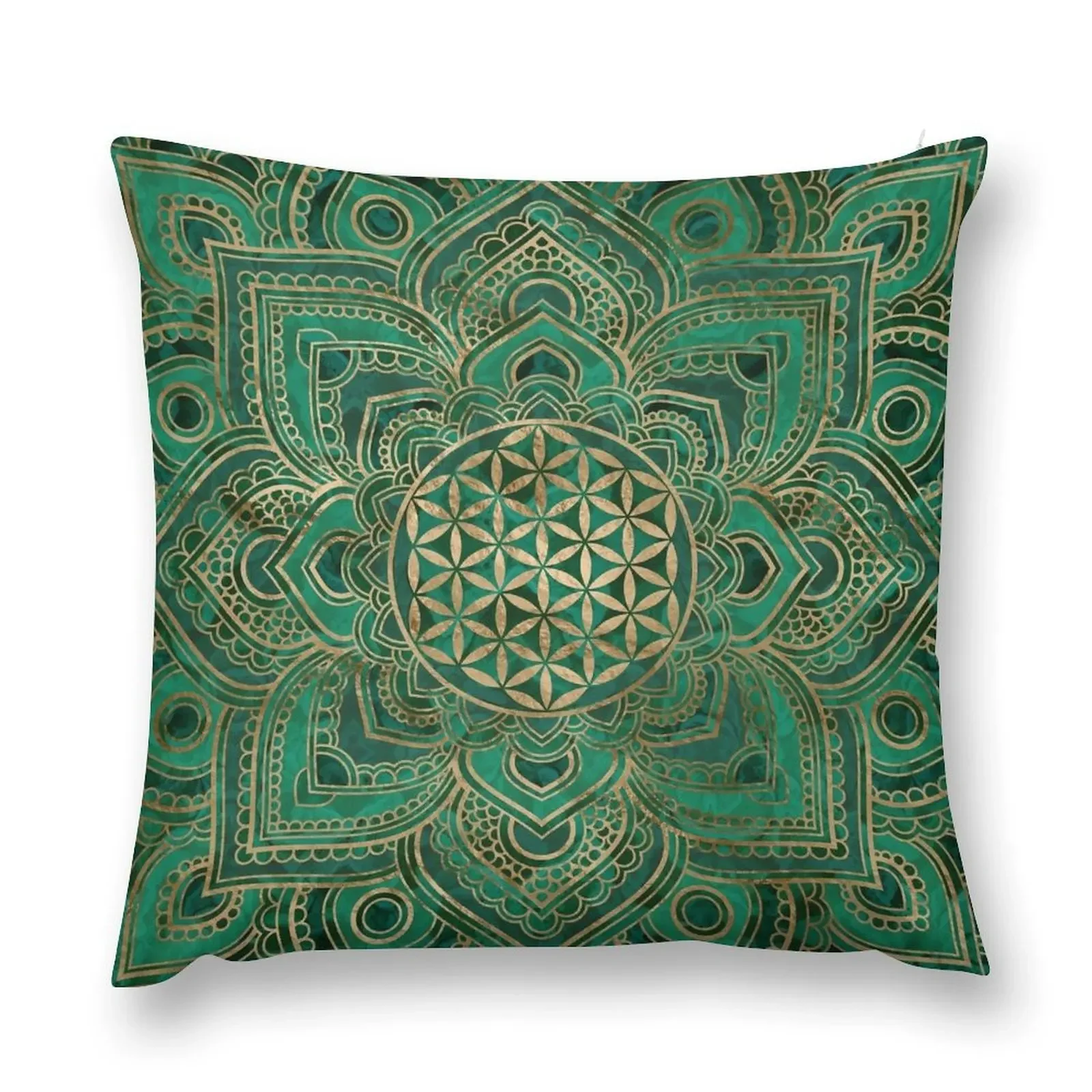 

Flower of Life in Lotus - Malachite and gold Throw Pillow Pillow Case Christmas Christmas Pillowcase pillow