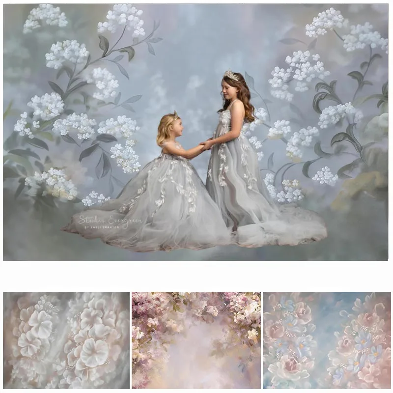 

LS Retro Oil Painting Flowers Backdrop for Portrait Photography Baby Adult Child Photocall Abstract Art Floral Background Props