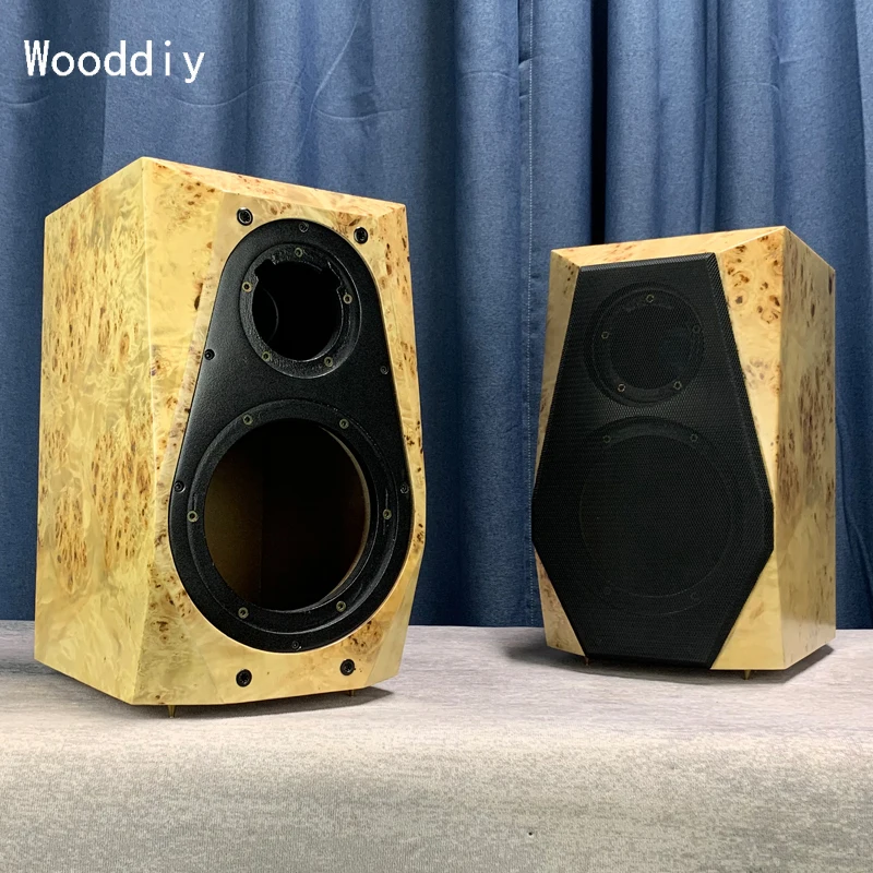 Wooddiy Customize 8 Inch One Pair Empty Speaker Birch Plywood Cabinet Two Way Wood Bookshelf Bevel Acoustic Veneer