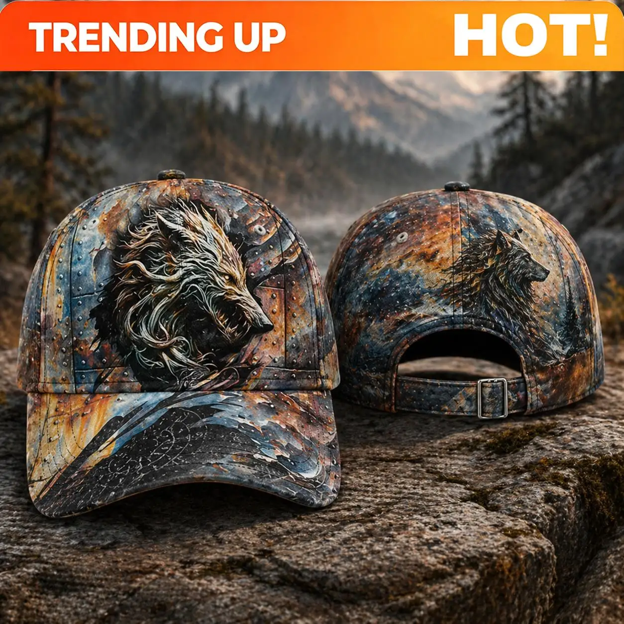 Custom Baseball Cap Storm Wolf Mountain Fantasy Graphic Costume Adjustable for Weekend Outdoor Escapades, Hiking, And Fantasy