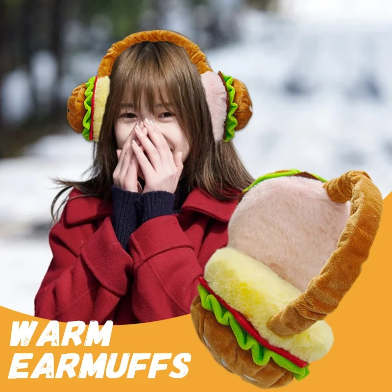 

Cute Funny Hamburger French Fries Soft Plush Warmer Earmuff Winter Outdoor Cold Protection Ear-Muffs Cover 2025 New Year Gift