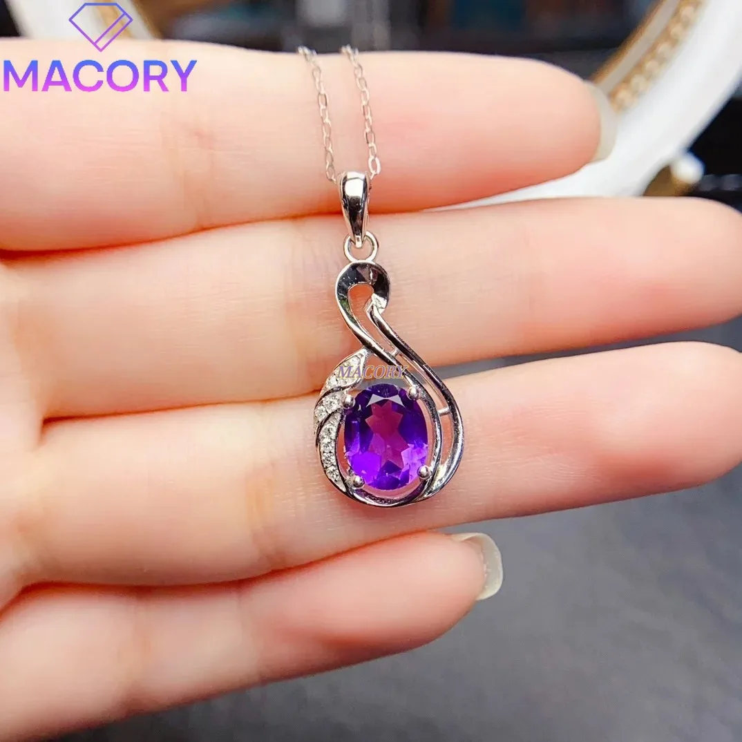 

Ожерелье с подвеской из стерлингового серебра 7*9 мм из натурального аметиста, изысканные ювелирные изделия, подходящие для женщин, чтобы носить на свадьбу