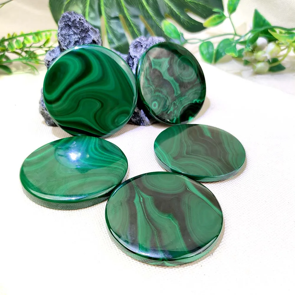 Natural Mineral Crystal Malachite Disc Meditation Healing Energy Spiritual Gem Home Decoration Collection Holiday Gift