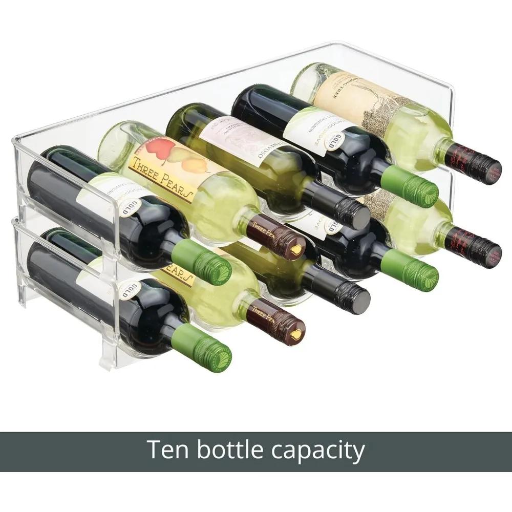 Stackable Plastic Water Bottle and Wine Rack Organizer for Kitchen, Holds 5 Bottles Each, 2-Pack Clear