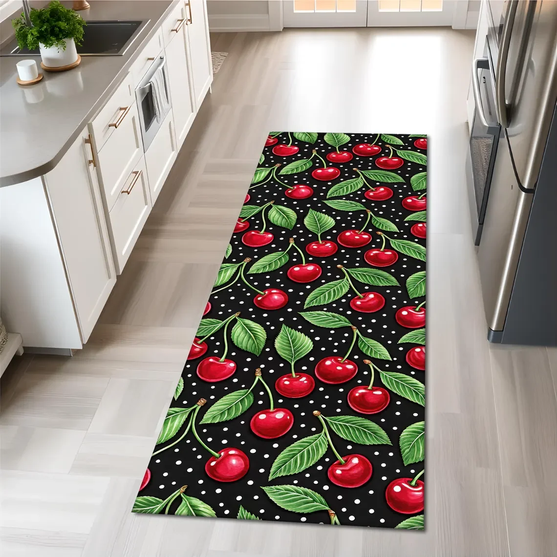 Commercial Kitchen Background - Tappeto con motivo a frutta, ciliegie