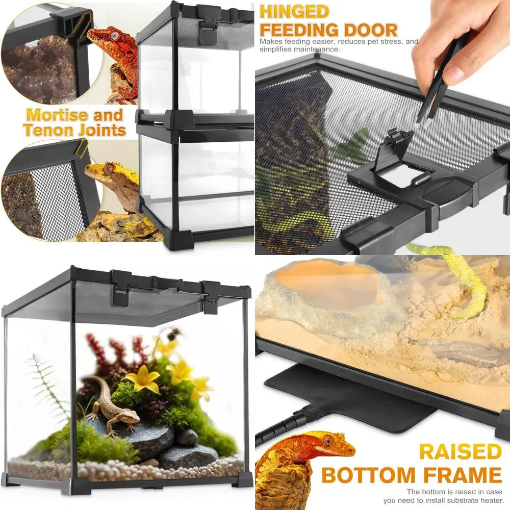 

12 x 12 x 12 Glass Terrarium Vivarium for Small Amphibians with Feeding Slot and Locking Buckle
