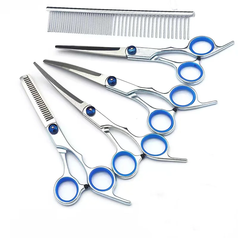 5pcs/Set Stainless Steel Pet Dogs Grooming Scissors Suit Hairdresser Scissors For Doas Professional Animal Barber Cutting Tools