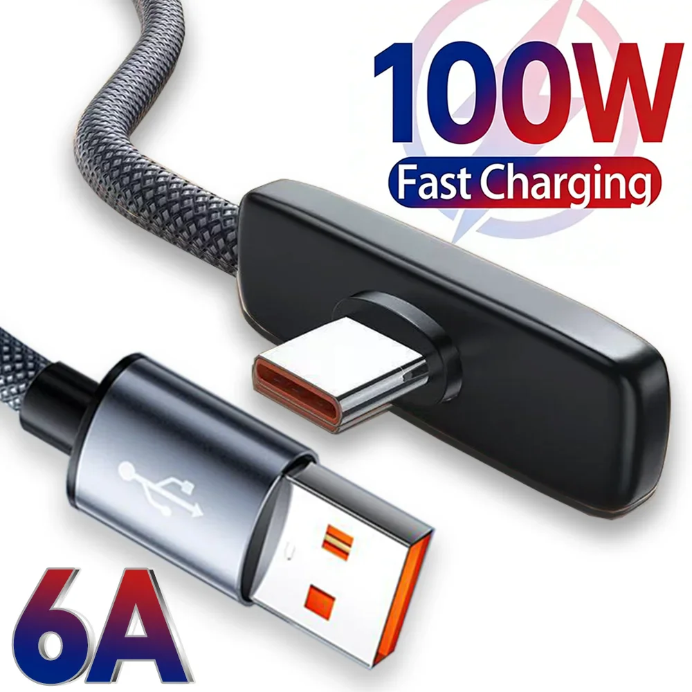 100W Cable 10A Super Fast Charging Cable USB-C To Type-C Right Angle 90° Data Cord Phone Charging Data Cable Convenient Gaming