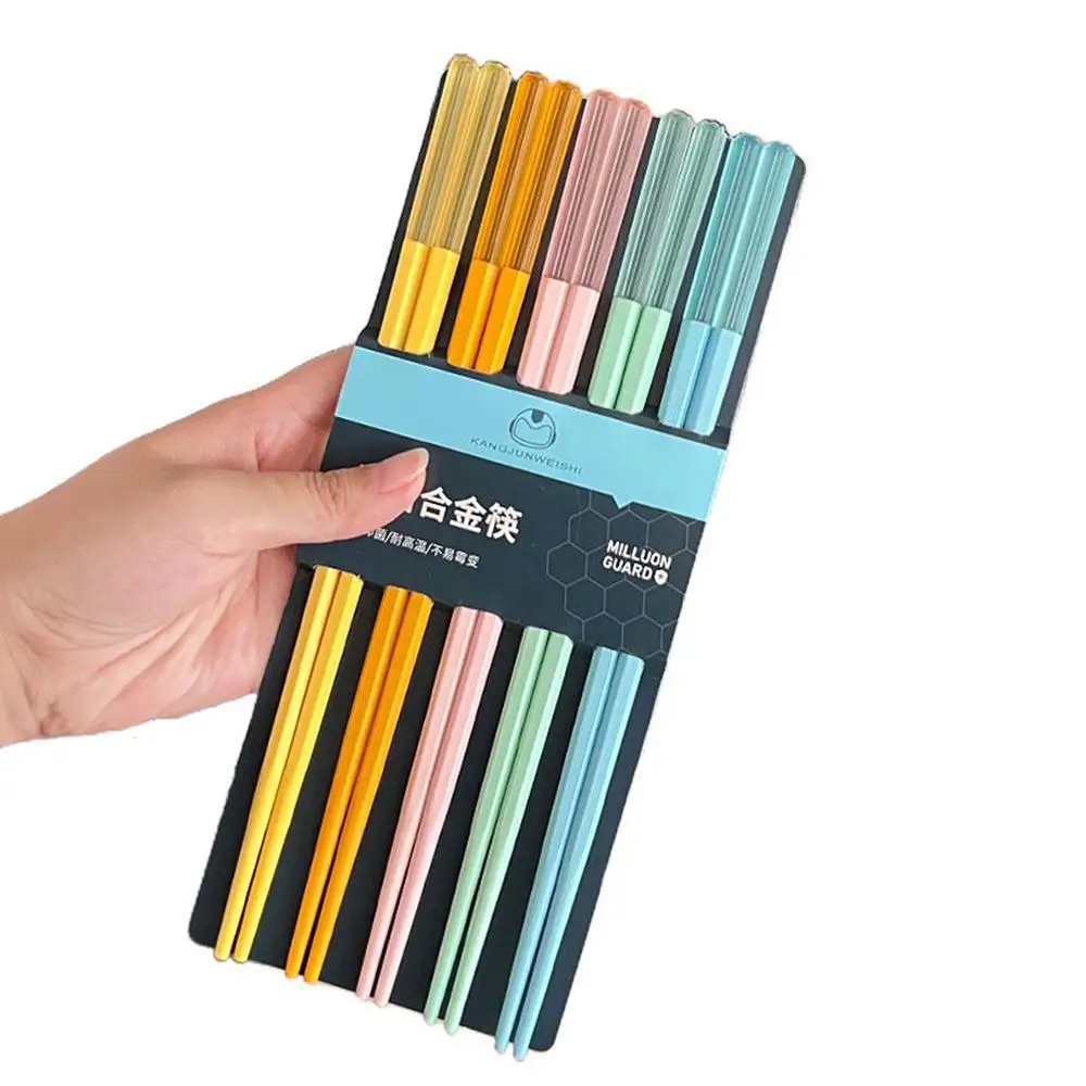 

5 Pair /set Stainless Steel Chopsticks Reusable Portable Food Sticks Korean Metal Chopsticks Kitchen Accessories Dishwasher Safe